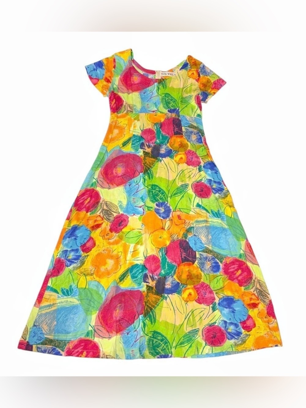 VTG Jams World Dress Medium Floral Midi 90s Made in USA Hawaii Art to Wear